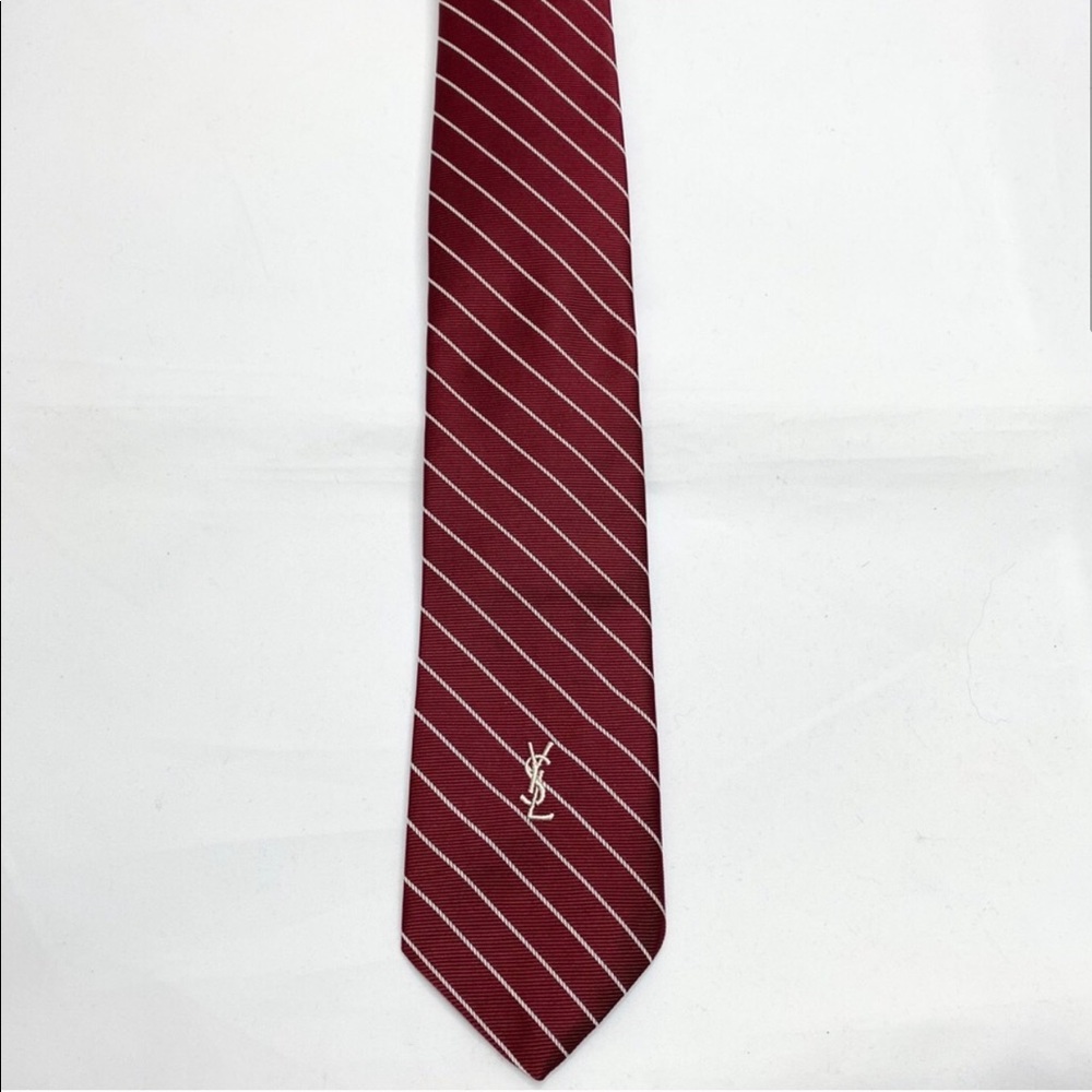 YSL Brick Red/ Burgundy Striped Neck Tie